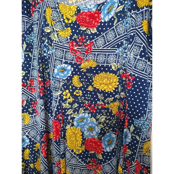 Rafaella Dress Sze XL Colorful Blue Floral Short Sleeve Handkerchief Eyelet Hem - Picture 4 of 9